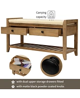 Shoe Rack With Cushioned Seat And Drawers, Multipurpose Entryway Storage Bench
