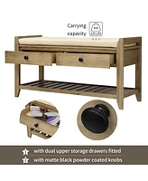 Shoe Rack With Cushioned Seat And Drawers
