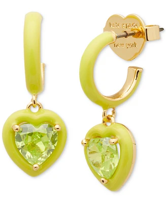 Kate Spade New York Gold-Tone Color-Coated Stone Heart Charm Hoop Earrings