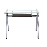 Streamdale Furniture Contempo Clear Glass Top Computer Desk With Pull Out Keyboard Panel, Clear