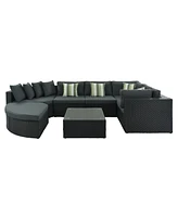 Simplie Fun 7-Piece Outdoor Wicker Sofa Set, Rattan Sofa Lounger, With Striped Pillows