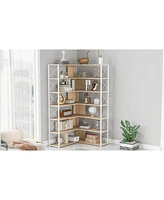 Streamdale Furniture 7-Tier Bookcase Home Office Bookshelf, L-Shaped Corner Bookcase With Metal Frame, Industrial