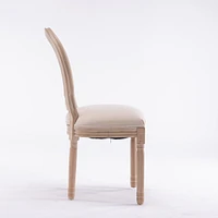 French Style Solid Wood Frame Antique Painting Linen Fabric Oval Back Dining Chair, Set Of 2, Cream