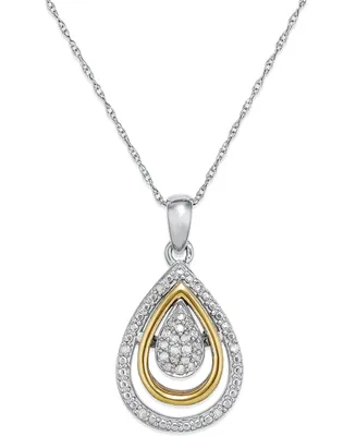 Diamond Teardrop Pendant in 14k Gold and Sterling Silver (1/10 ct. t.w.)