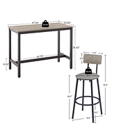 Bar Table Set With 4 Bar Stools Pu Soft Seat With Backrest, Grey, 47.24" L X 23.62" W X 35.43"