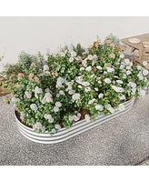 Raised Garden Bed Outdoor, Oval Large Metal Raised Planter Bed for Plants, Vegetables, and Flowers - Silver