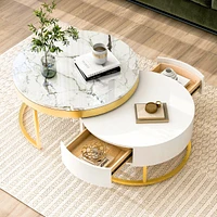 Streamdale Furniture Modern Round Nesting Coffee Table With Drawers