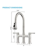 Streamdale Furniture Double Handle Bridge Kitchen Faucet With Pull-Down Spray Head
