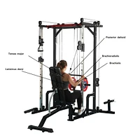 Power Cage with Lat PullDown, Weight Bench, and Rack