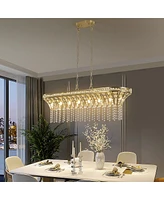 Streamdale Furniture Modern Champagne Gold Kitchen Island Light - Oval Crystal Ceiling Chandelier