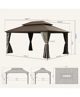 Streamdale Furniture 12' X 16' Hardtop Gazebo, Aluminum Metal Gazebo Withnized Steel Double Roof Canopy