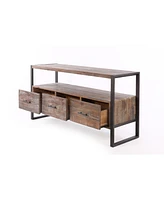 Streamdale Furniture 60 Inch Reclaimed Wood Media Tv Console Table With 3 Drawer, Open Shelf