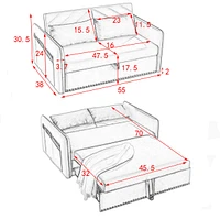 Pull-Out Sofa Sleeper, 3-In-1 Adjustable Sleeper With Pull-Out Bed, 2 Lumbar Pillows And Side
