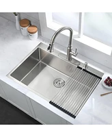 Streamdale Furniture Stainless Steel 30 In 2-Hole Single Bowl Drop-In Kitchen Sink With Bottom Grid And Basket