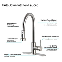 Streamdale Furniture Stainless Steel Pull Down Kitchen Faucet With Soap Dispenser Brushed Nickel
