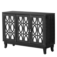 Sideboard With Glass Doors, 3 Door Mirrored Buffet Cabinet With Handle For Living Room