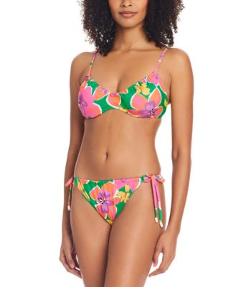 Sanctuary Womens Floral Print Scoop Neck Bikini Top Side Tie Hipster Bottoms