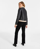 Maralyn & Me Juniors' Faux-Shearling Moto Jacket