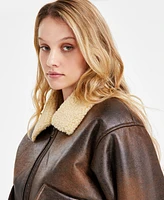 Maralyn & Me Juniors' Faux-Fur-Collar Bomber Jacket