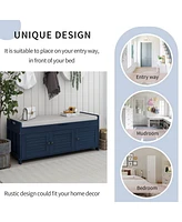 Storage Bench With 3 Shutter-Shaped Doors With Removable Cushion And Storage Space