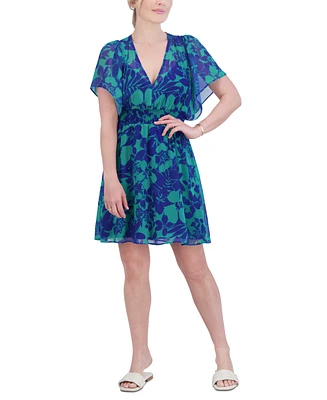 Jessica Howard Petite Printed V-Neck Short-Sleeve Dress