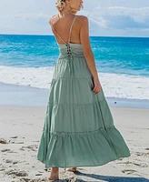 Cupshe Women's Sage Sleeveless Smocked Waist Ruffled Hem Maxi Beach Dress