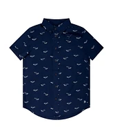 B by Brooks Brothers Big Boys Whale Print Woven Short Sleeve Poplin Shirt