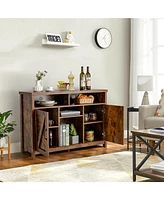 Slickblue Farmhouse Sideboard with Detachable Wine Rack and Cabinets-Rustic Brown