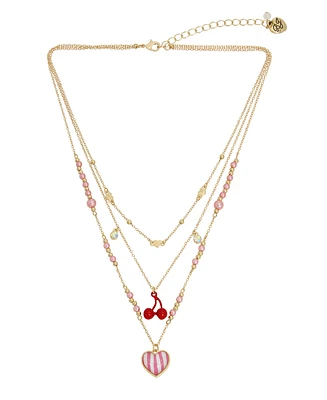 Betsey Johnson Faux Stone Heart Charm Layered Necklace