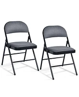 Slickblue Folding Chair Set with Upholstered Seat and Fabric Covered Backrest - Set of 2