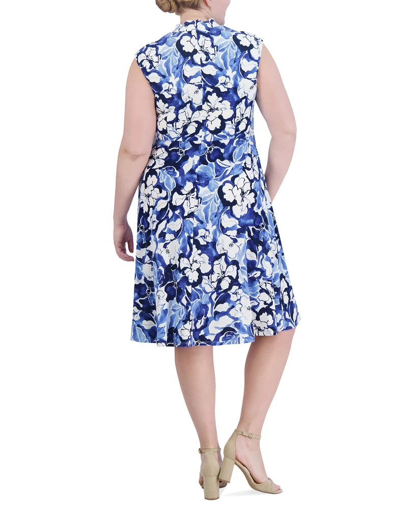 Jessica Howard Plus Floral-Print Ruched-Waist Dress