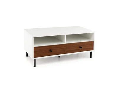 Slickblue 2 Tier 40 Inch Length Modern Rectangle Coffee Table with Storage Shelf and Drawers-White