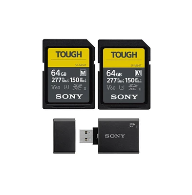 Sony 64Gb Sf-m Series High Speed Tough Sd Card (2-Pack) & Usb 3.1 Sd Card Reader