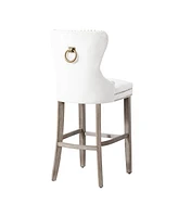 WestinTrends Tufted Upholstered Velvet Bar Stool with Metal Footrest (Set of 2)