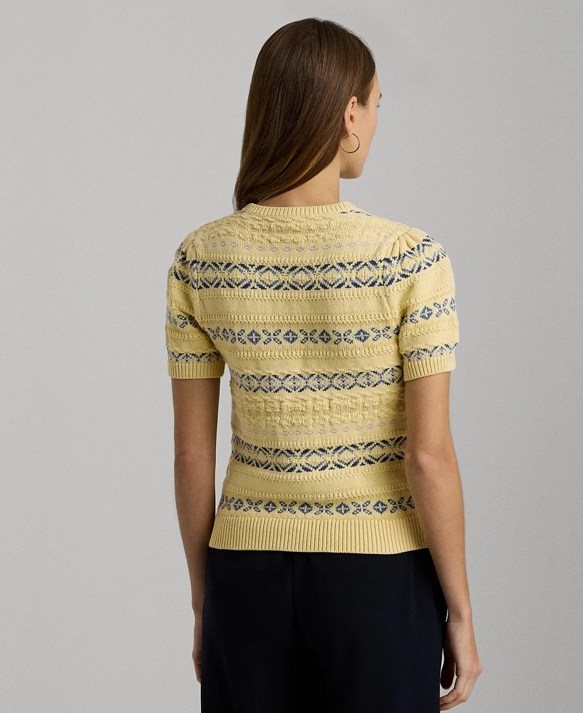 Lauren Ralph Women's Fair Isle Puff-Sleeve Sweater