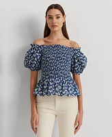 Lauren Ralph Women's Ruffled Off-The-Shoulder Peplum Top