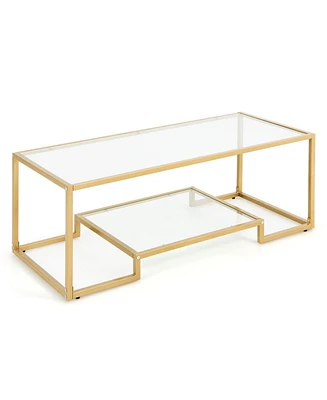 Slickblue Modern 2-Tier Rectangular Coffee Table with Glass Table Top