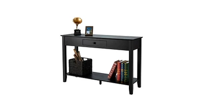 Slickblue Console Sofa Side Accent Table with Drawer Shelf-Black