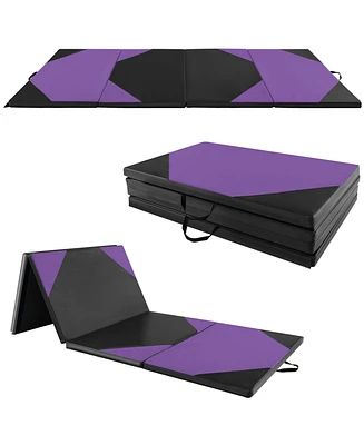 Slickblue 10' x 4' x 2" Folding Exercise Mat with Hook and Loop Fasteners-Purple