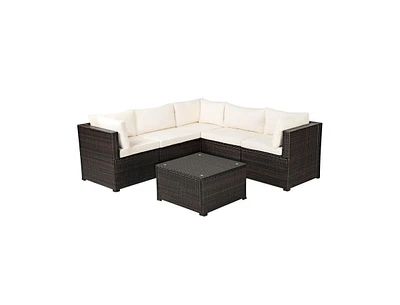 Slickblue 6 Pieces Rattan Patio Sectional Sofa Set with Cushions for 4-5 Person