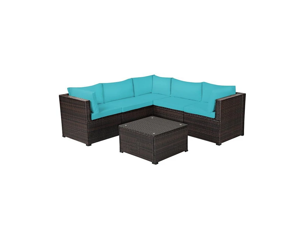 Slickblue 6 Pieces Rattan Patio Sectional Sofa Set with Cushions for 4-5 Person