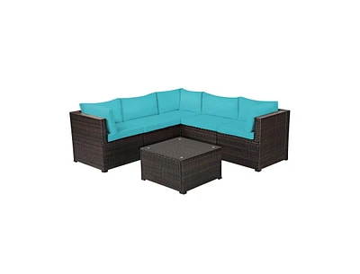 Slickblue 6 Pieces Rattan Patio Sectional Sofa Set with Cushions for 4-5 Person