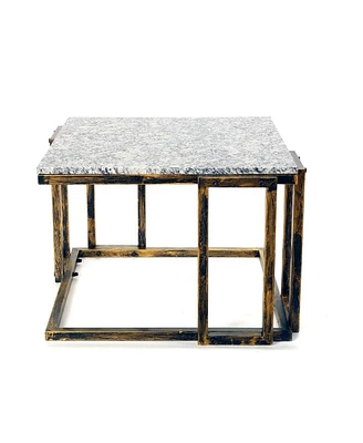Ore International 14.5 in. Granite Marble Black & Gold Plant Stand