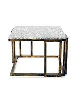 Ore International 14.5 in. Granite Marble Black & Gold Plant Stand