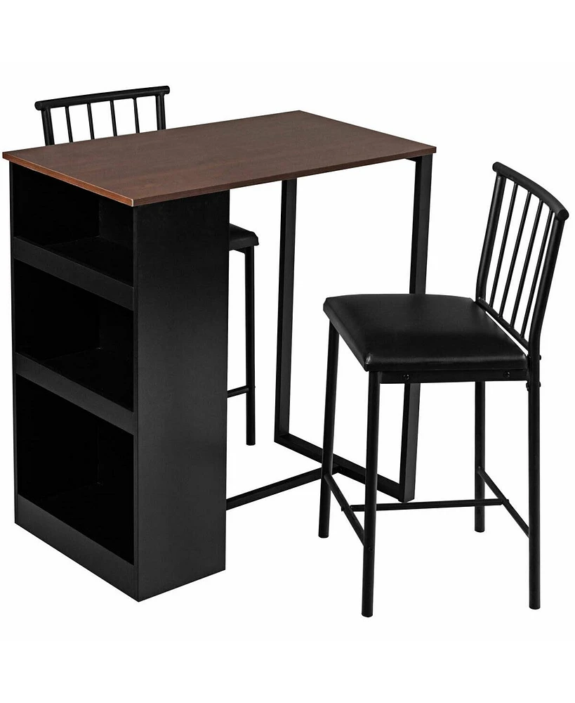 Slickblue 3 Piece Counter Height Pub Dining Set-Brown
