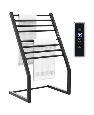 Slickblue 8 Bars Freestanding Wall Mounted Towel Warmer Rack with Led Display-Black