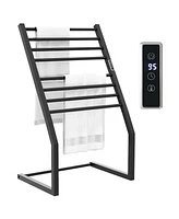 Slickblue 8 Bars Freestanding Wall Mounted Towel Warmer Rack with Led Display-Black