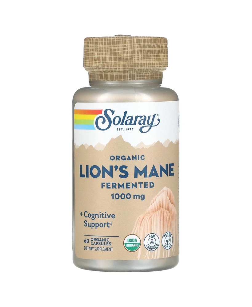 Solaray Organic Fermented Lion's Mane 1 000 mg - 60 Organic Capsules (500 mg per Capsule) - Assorted Pre