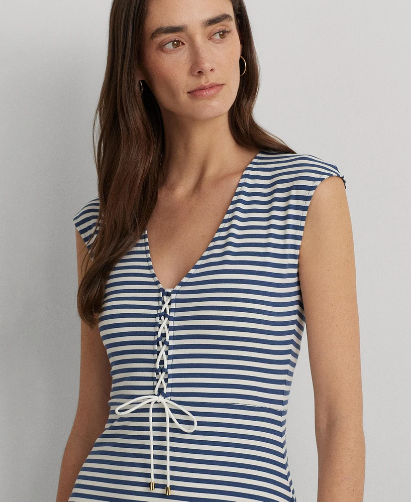 Lauren Ralph Women's Striped Lace-Up Dress