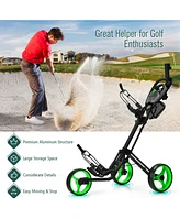 3 Wheel Folding Golf Push Cart with Brake Scoreboard Adjustable Handle
